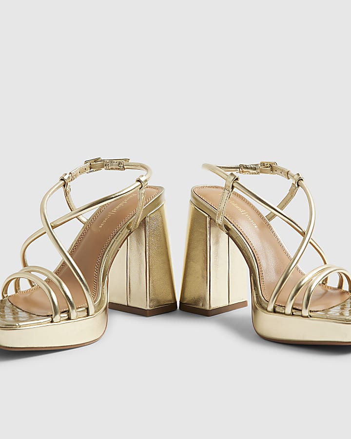 Gold Wide Fit Platform Heeled Sandals