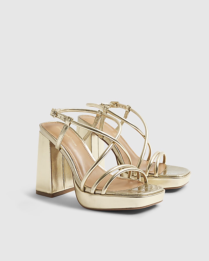 Gold Wide Fit Platform Heeled Sandals