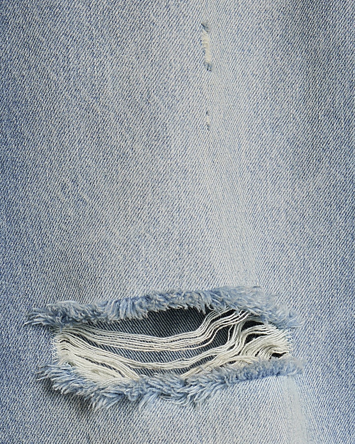 Blue Ripped Relaxed Straight Jeans