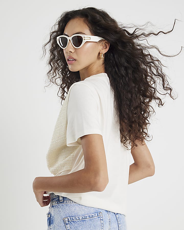Cream Boucle Hybrid Bow T-shirt