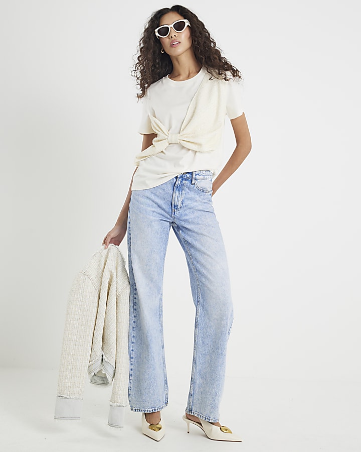 Cream Boucle Hybrid Bow T-shirt