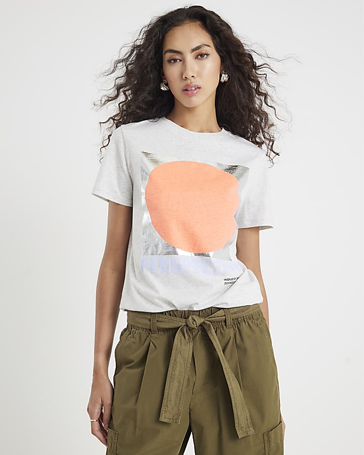 Grey Short Sleeve Foil Circle T-shirt
