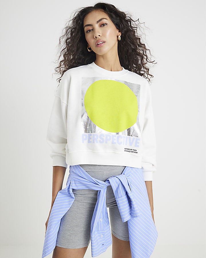 White Long Sleeve Foil Circle Sweatshirt