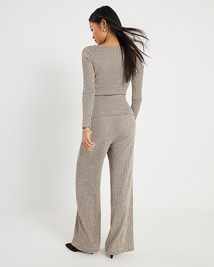 Petite Grey Textured Wide Leg Trousers