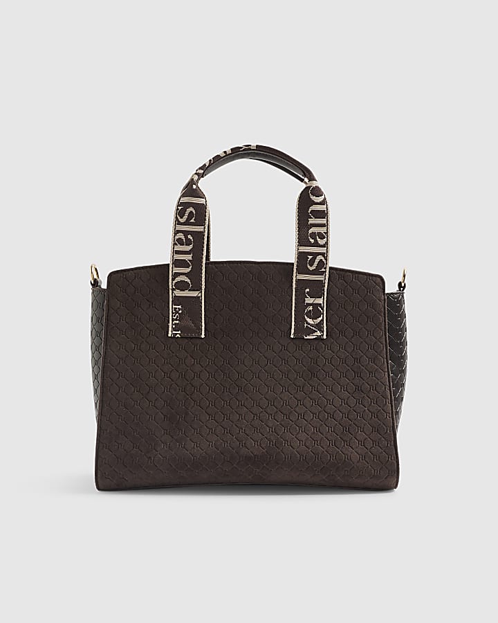 Brown Faux Suede Monogram Tote Bag