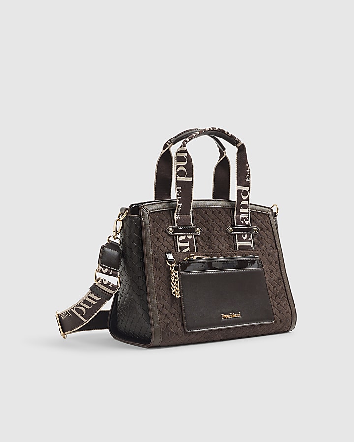 Brown Faux Suede Monogram Tote Bag