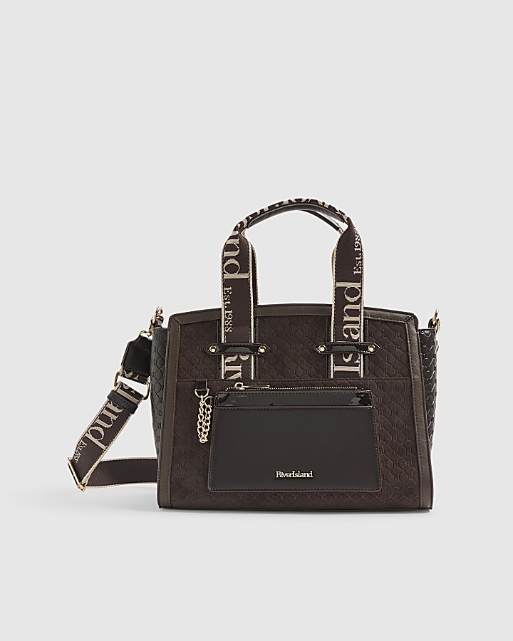 Brown Faux Suede Monogram Tote Bag