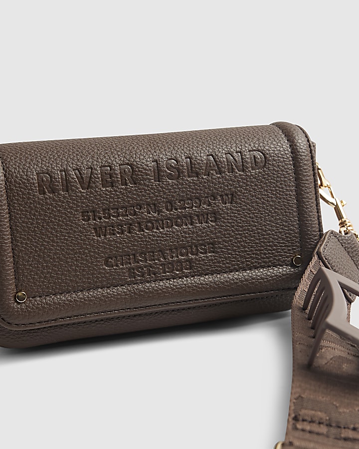 Brown Embossed Flap Cross Body Bag
