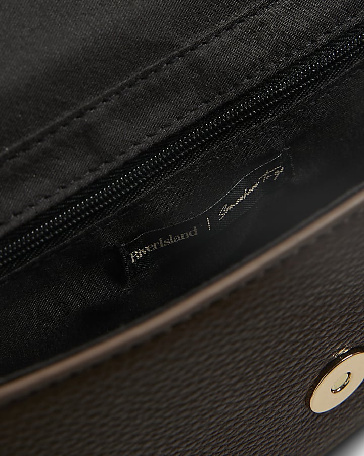 Brown Embossed Flap Cross Body Bag