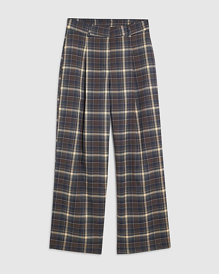 Brown Check Wide Leg Trousers