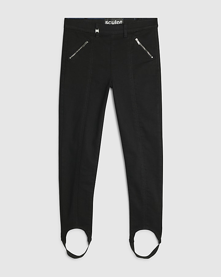 Petite Black High Rise skinny stirrup jeans