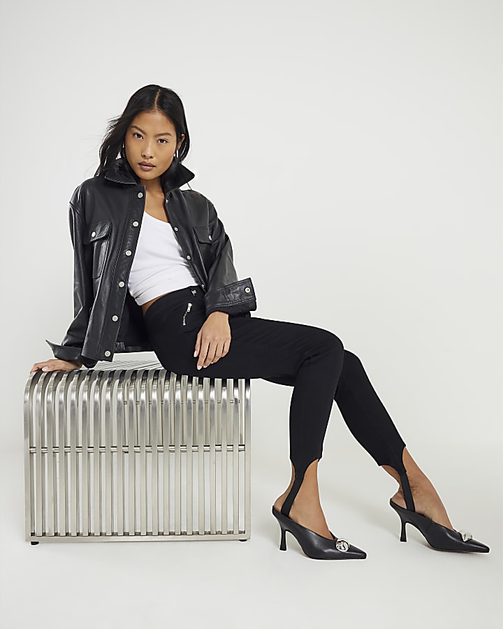 Petite Black High Rise skinny stirrup jeans