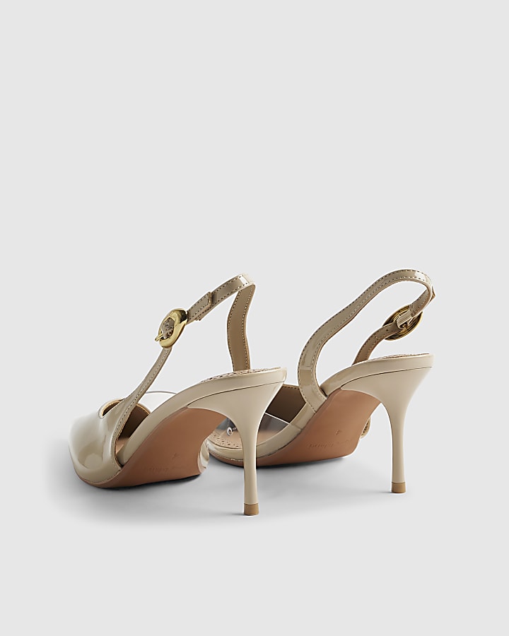 Beige Sliced Perspex Slingback Court Heels