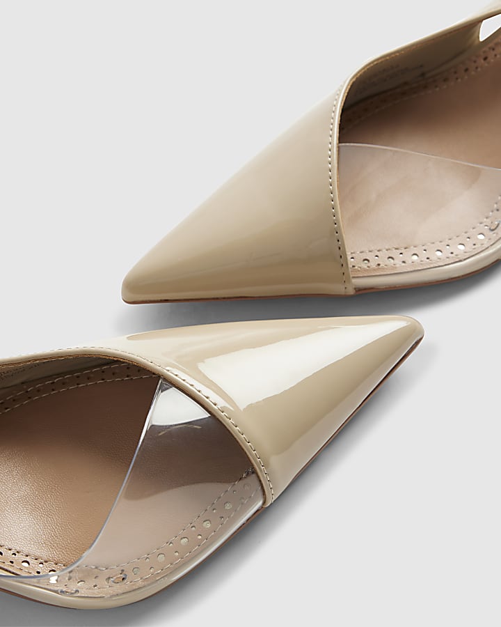 Beige Sliced Perspex Slingback Court Heels