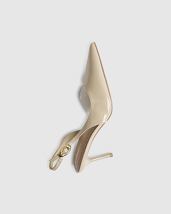 Beige Sliced Perspex Slingback Court Heels