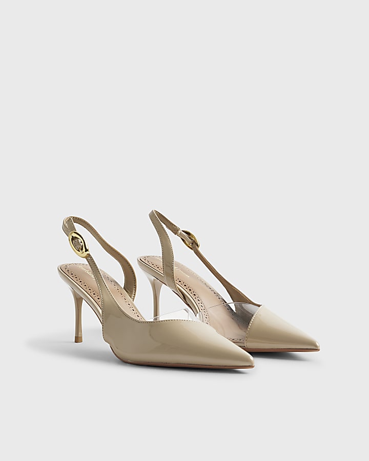 Beige Sliced Perspex Slingback Court Heels