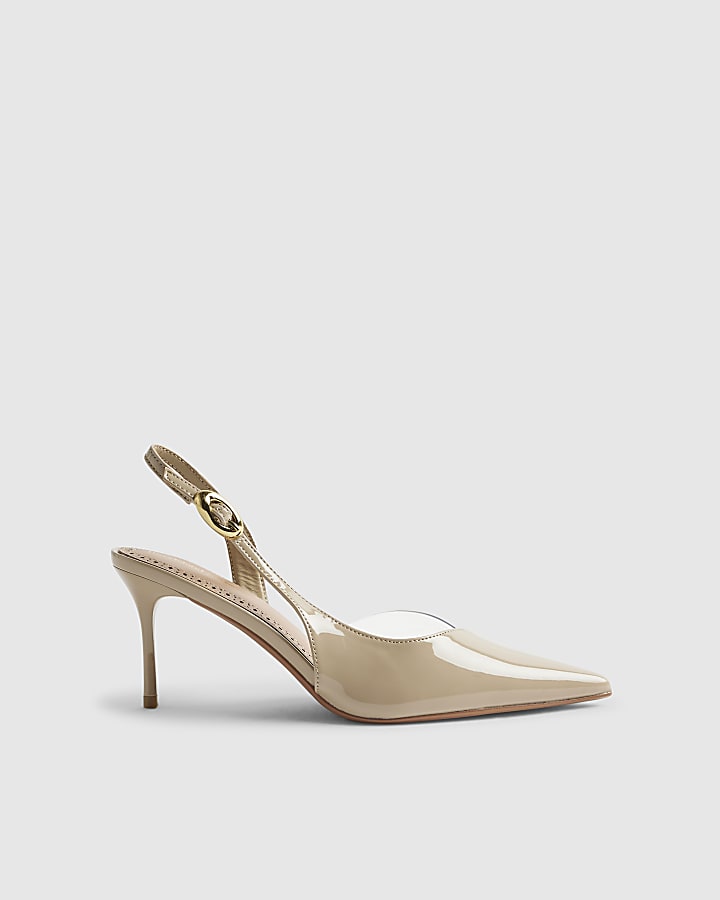 Beige Sliced Perspex Slingback Court Heels