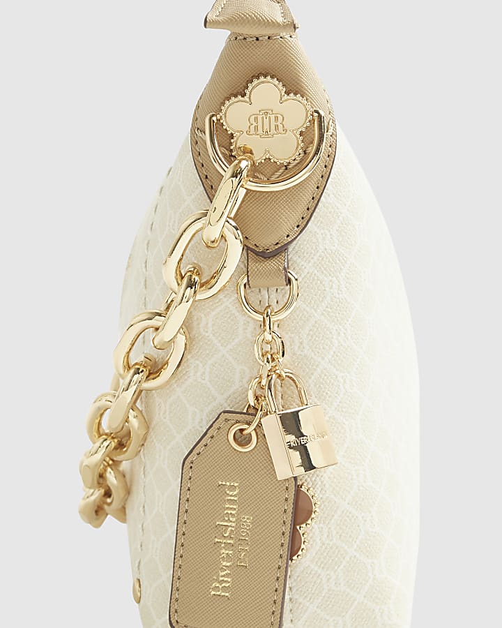 Beige Monogram Chain Front Slouchy Cross Body