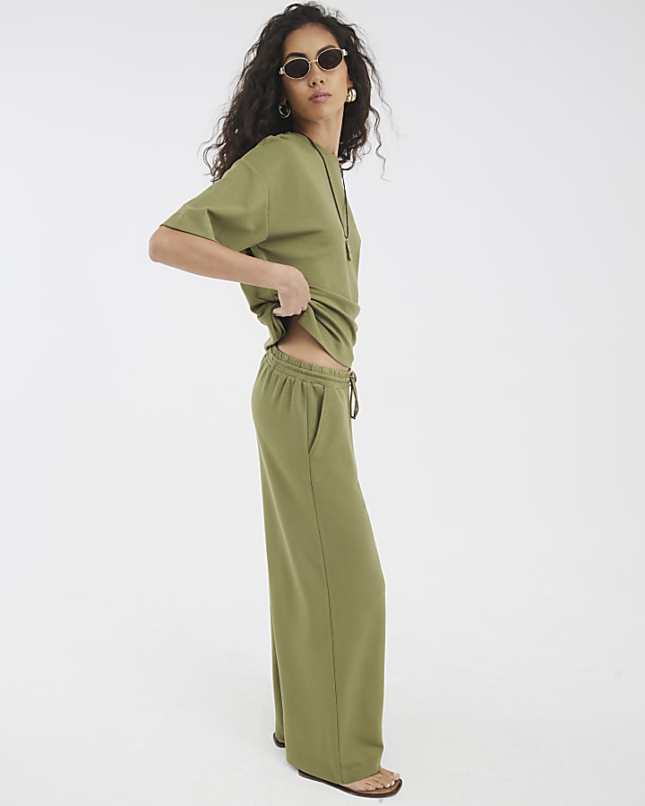 Khaki Premium Wide Leg Joggers