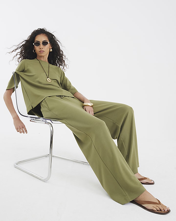 Khaki Premium Wide Leg Joggers