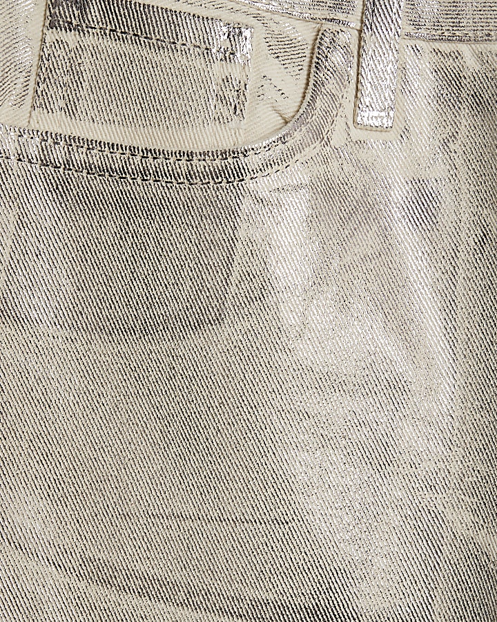 Cream Metallic Coated Relaxed Straight Jeans