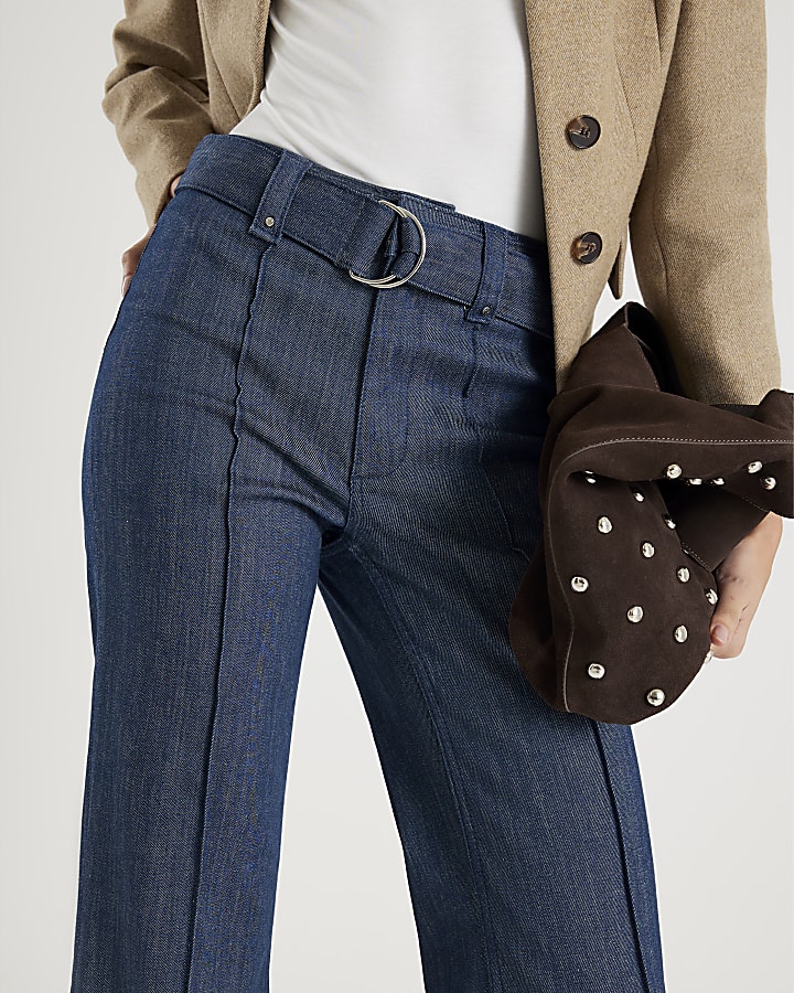 Blue High Waisted Relaxed Flare Seam Jeans