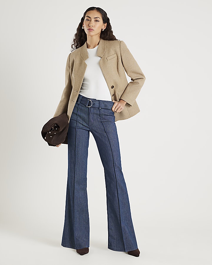 Blue High Waisted Relaxed Flare Seam Jeans