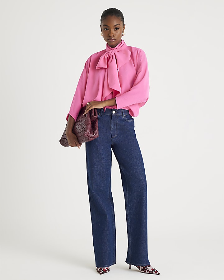 Pink pussybow neck Blouse