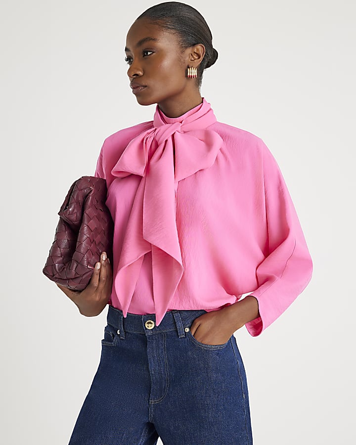 Pink pussybow neck Blouse