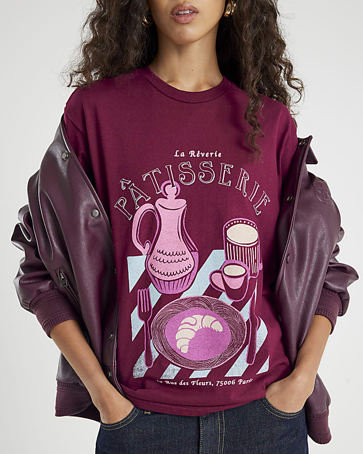 Brown Short Sleeve Patisserie Sketch T-shirt