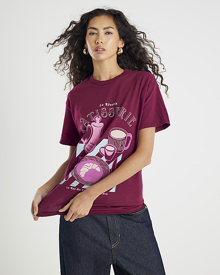 Brown Short Sleeve Patisserie Sketch T-shirt