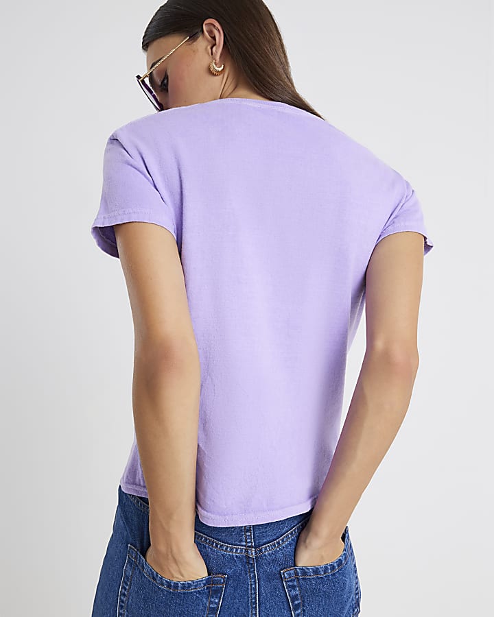 Purple Short Sleeve Blackberry Print T-shirt