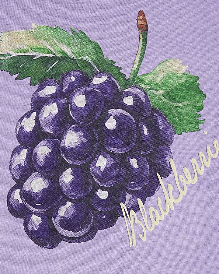Purple Short Sleeve Blackberry Print T-shirt