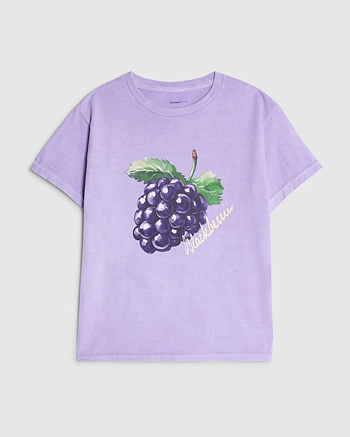 Purple Short Sleeve Blackberry Print T-shirt