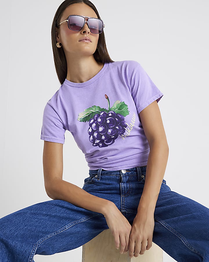 Purple Short Sleeve Blackberry Print T-shirt