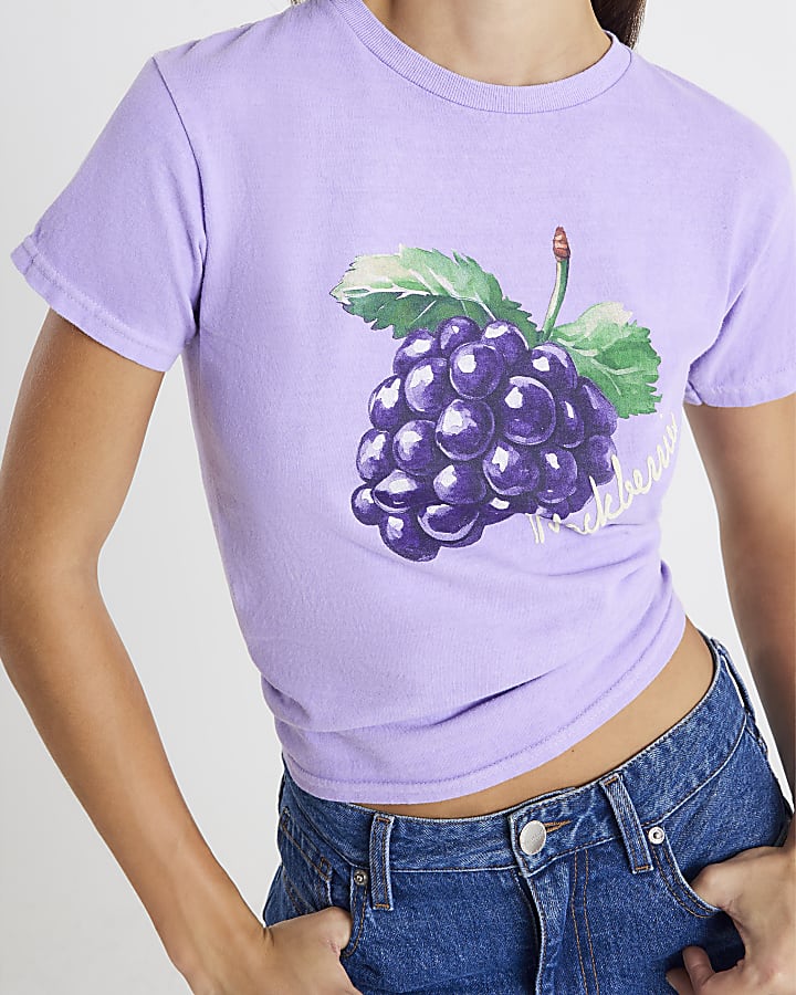 Purple Short Sleeve Blackberry Print T-shirt