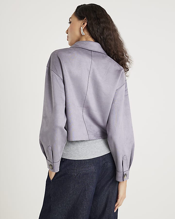 Blue Faux Suede Collared Overshirt