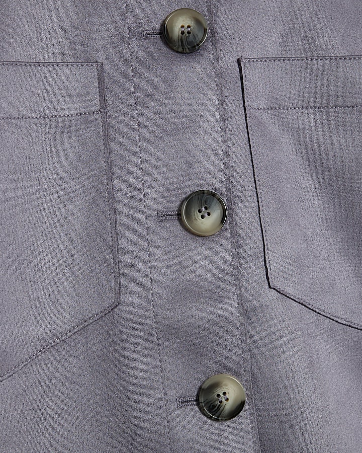 Blue Faux Suede Collared Overshirt