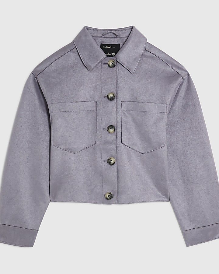 Blue Faux Suede Collared Overshirt