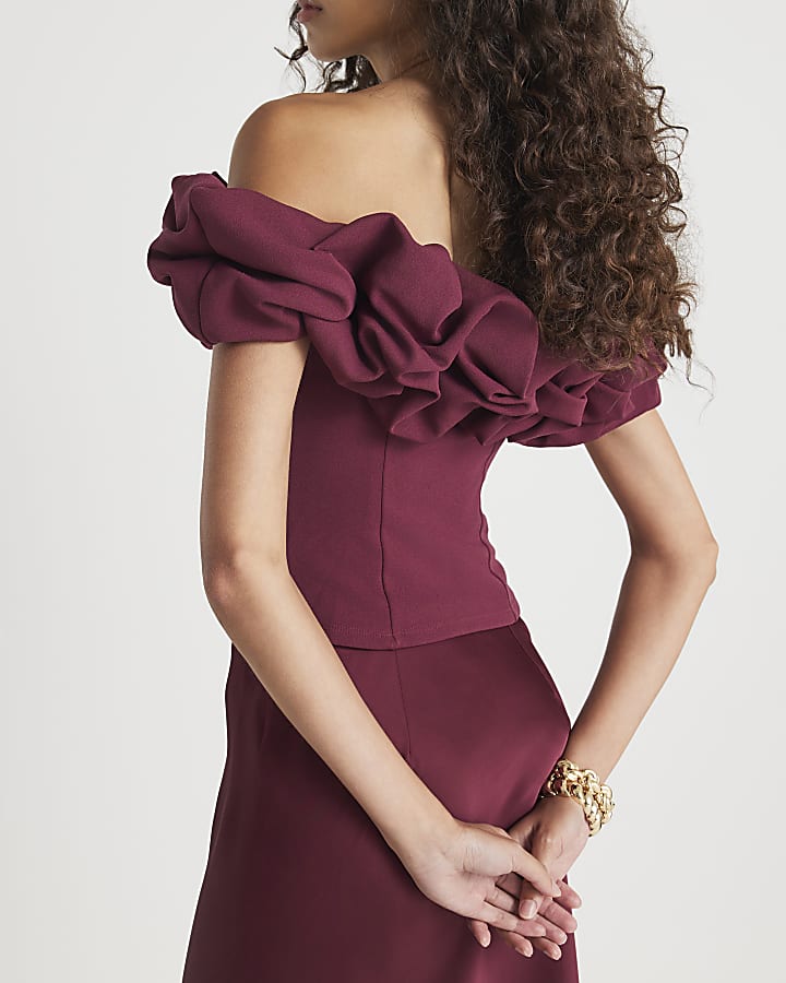 Red Sleeveless Ruffle Bardot Top
