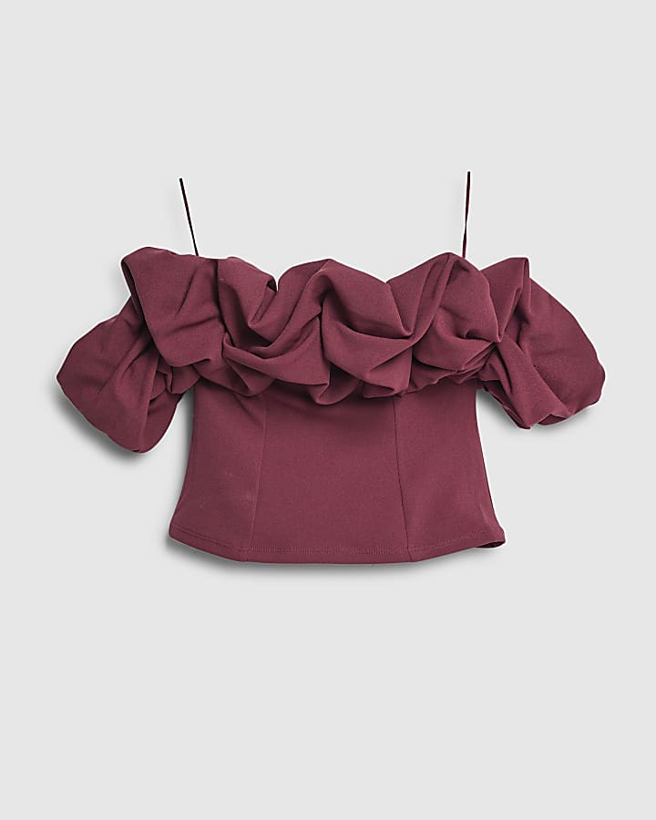 Red Sleeveless Ruffle Bardot Top