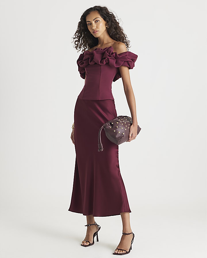 Red Sleeveless Ruffle Bardot Top