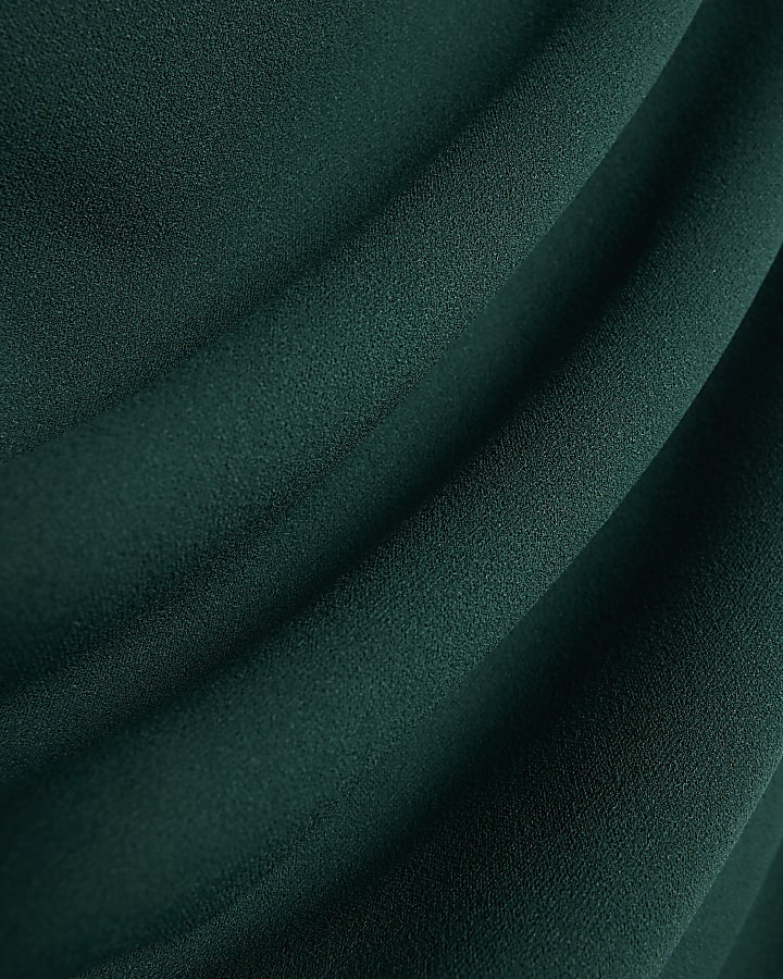 Green Asymmetric Draped Wrap Midi Dress