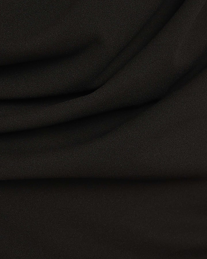 Black Asymmetric Draped Wrap Midi Dress