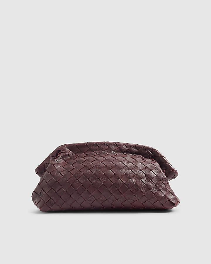 RI Studio Red Woven Leather Clutch Bag
