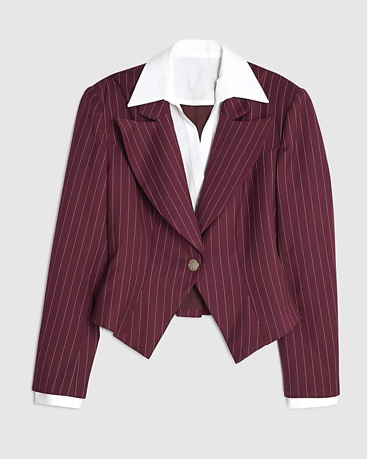 Red pinstripe Hybrid Crop Fitted Blazer