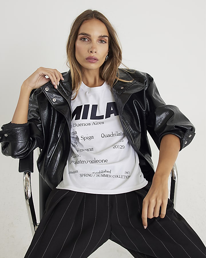 White Milan Editor Text T-shirt