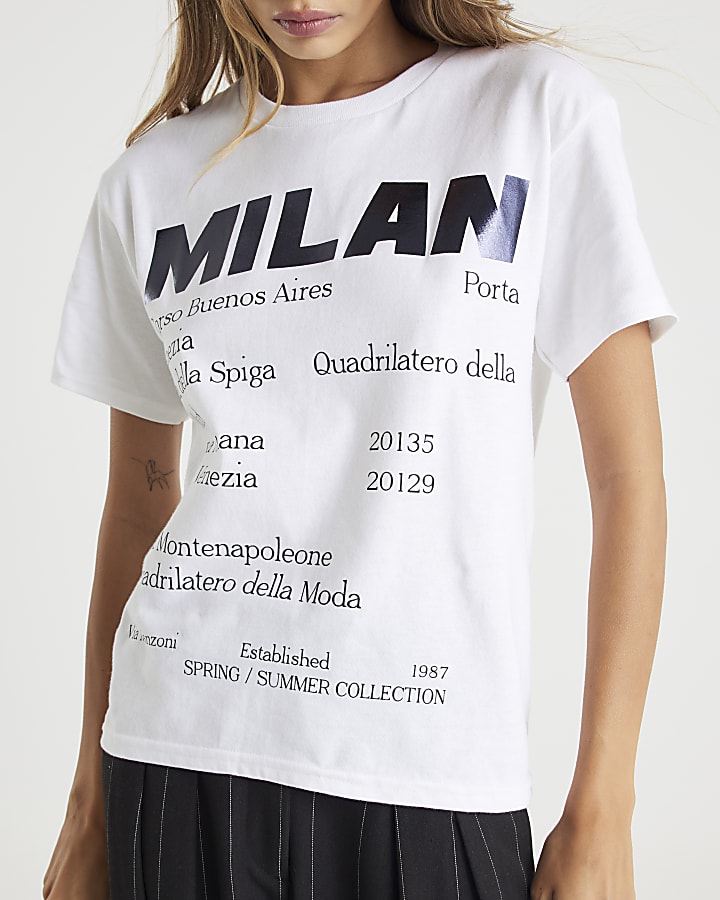 White Milan Editor Text T-shirt