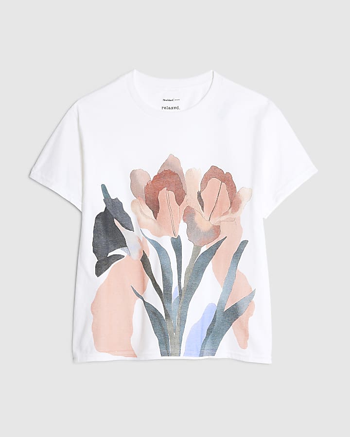 White Short Sleeve Flower T-shirt