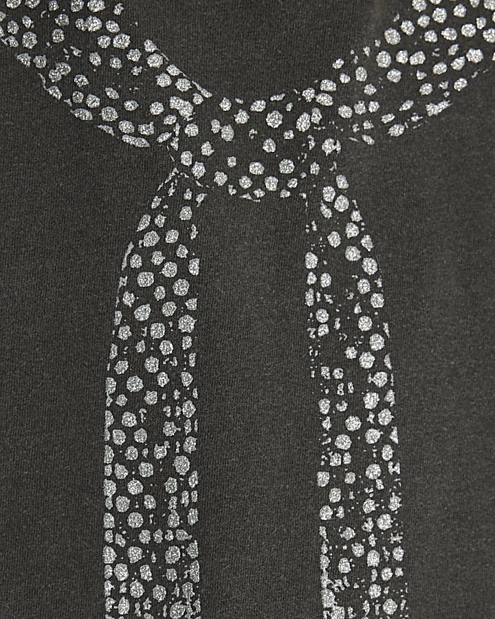 Grey Short Sleeve Glitter Scarf T-shirt